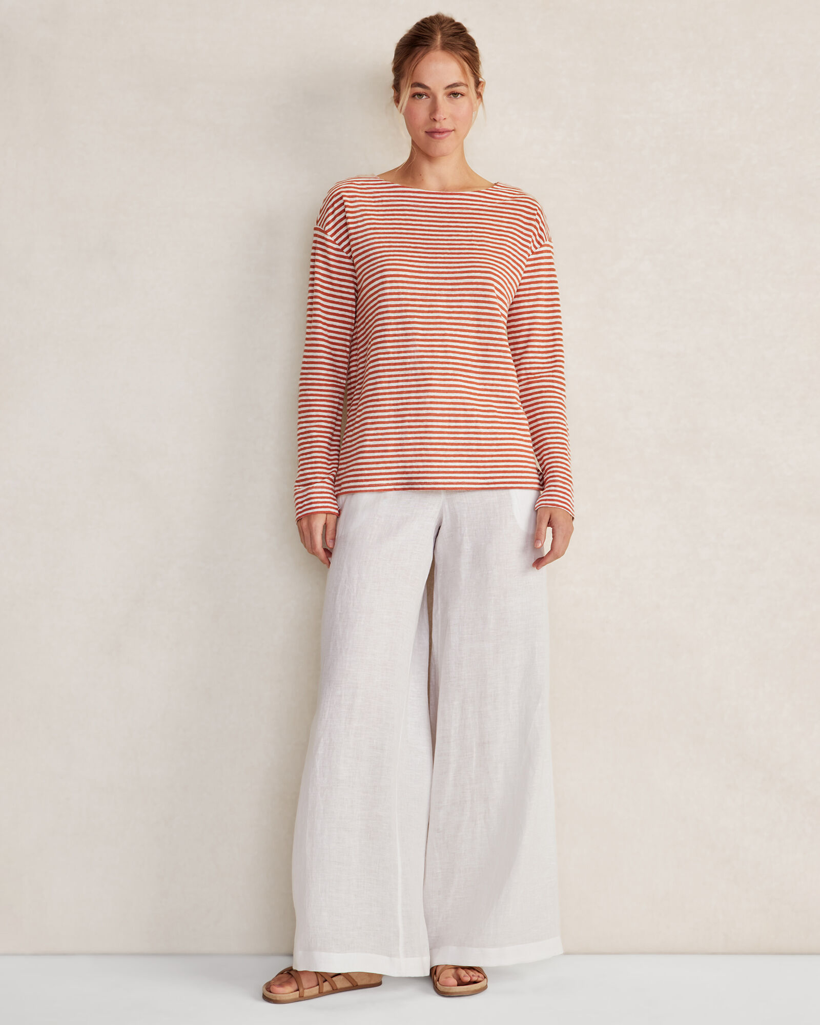 Linen Jersey Striped Boatneck Tee