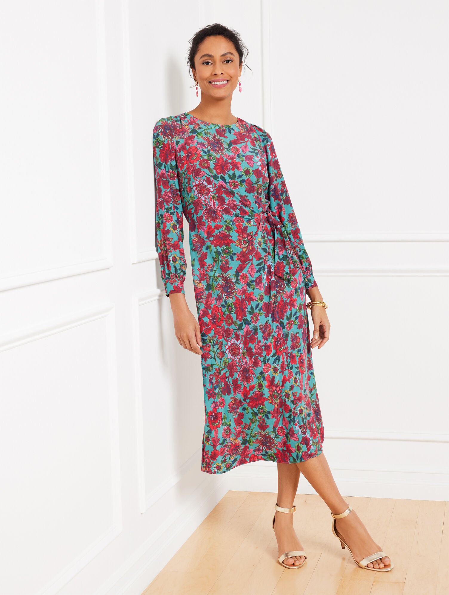 knee length dresses for ladies Black Floral Jacquard Midi Dress - Short Sleeve Dresses