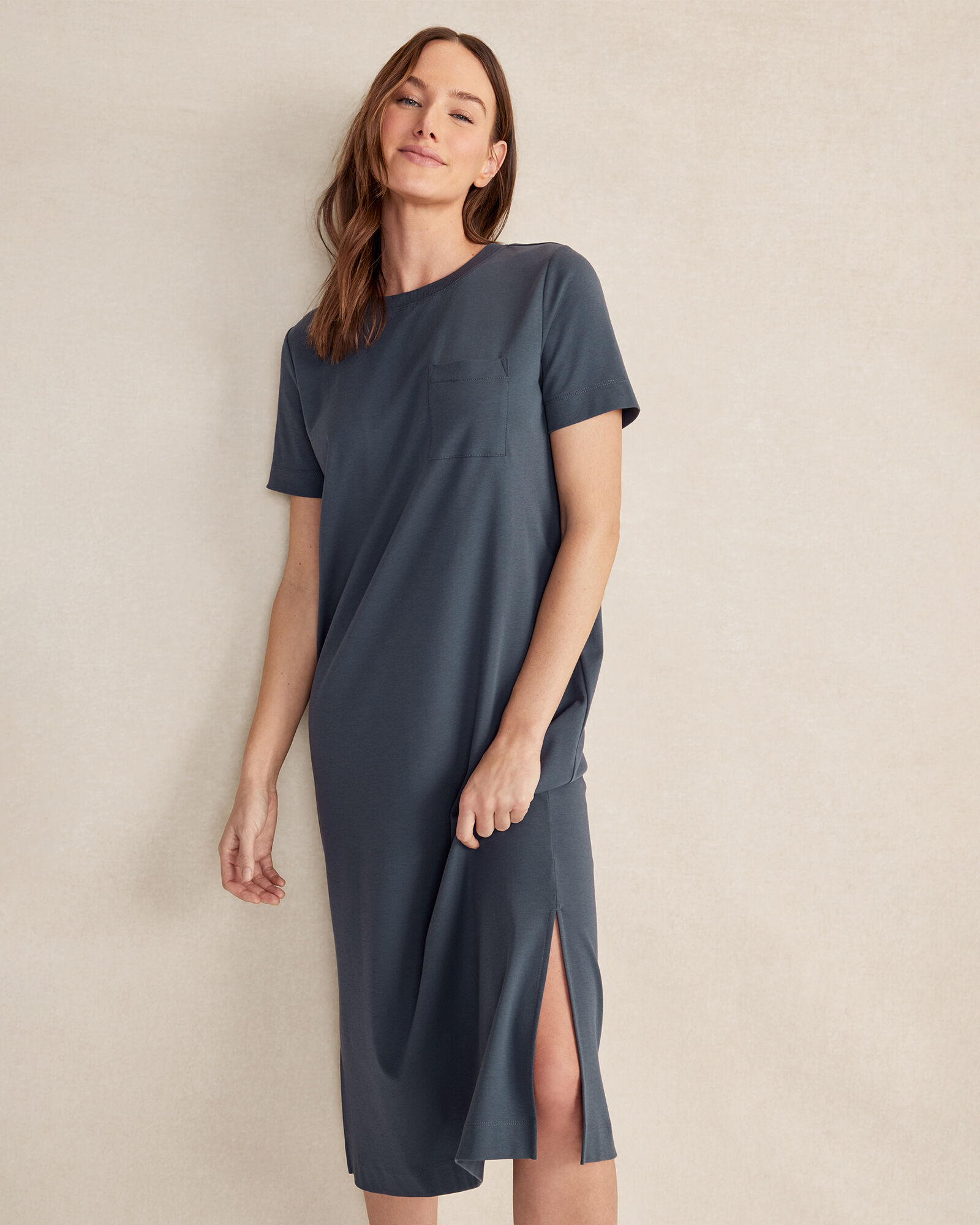 grey t shirt dress with pockets Organic Cotton Interlock T-Shirt nmasjuly26