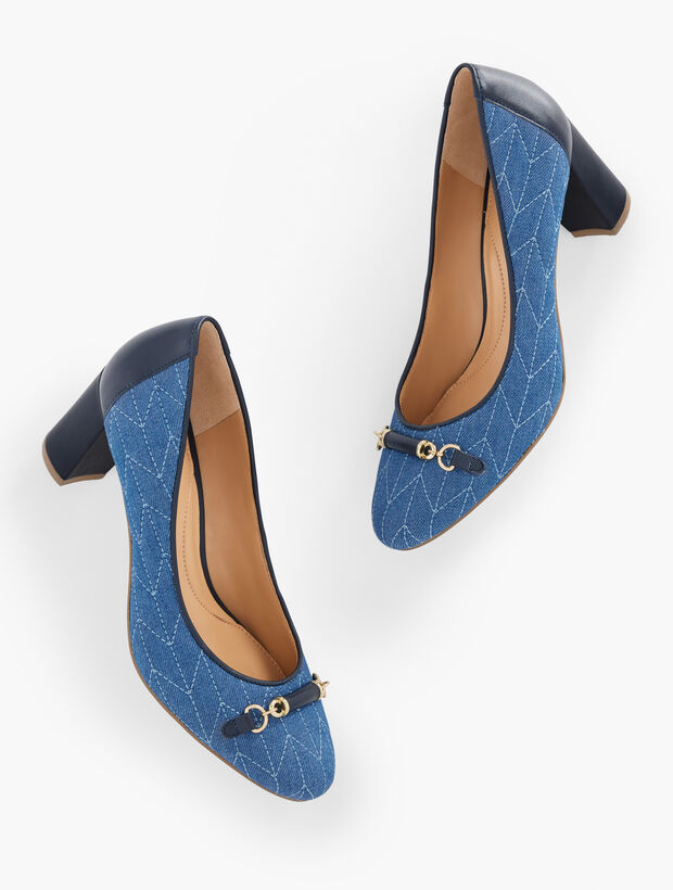 Ellery Bit Block Heel Pumps - Quilted Denim