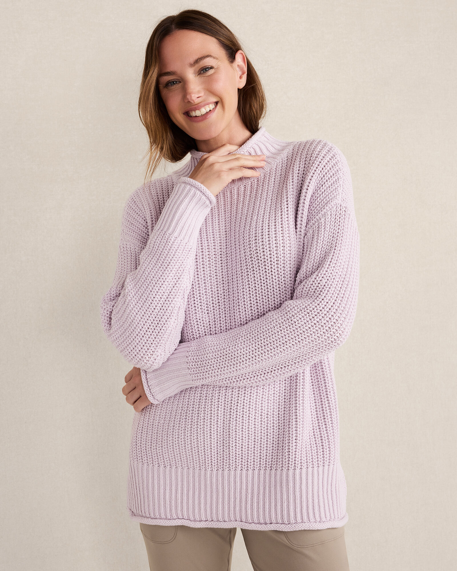 Organic Cotton Shaker Stitch Roll Neck Sweater