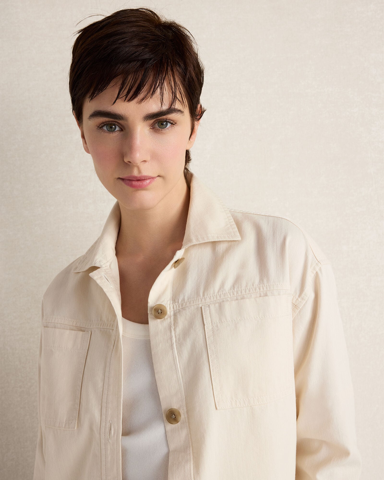 Cotton Ecru Denim Boxy Jacket