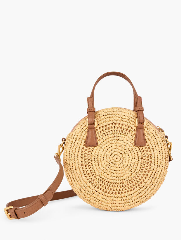 Leather Trim Woven Circle Crossbody Bag