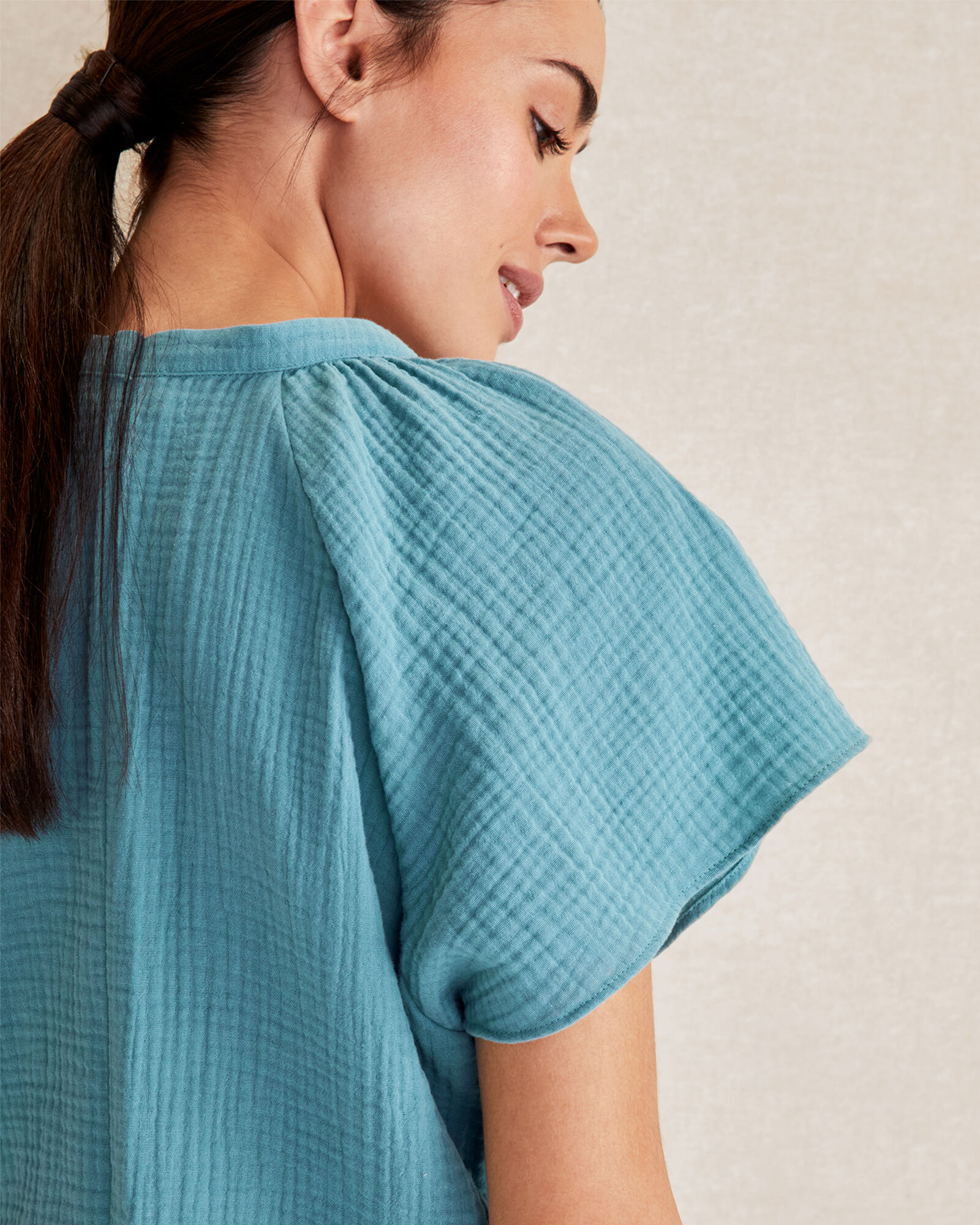 Gauze Cowl Neck Straight Top main image 0