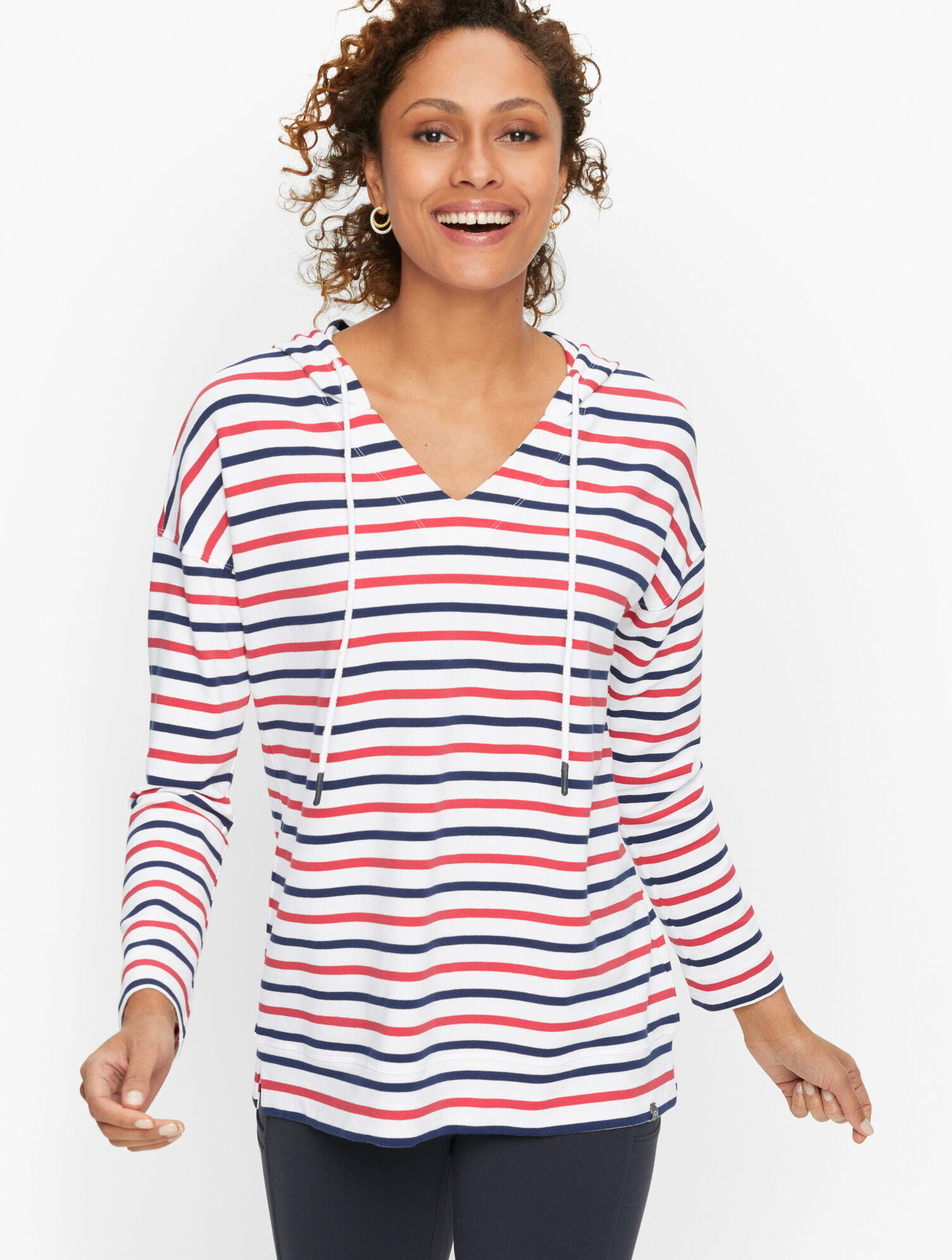 Split Neck Independent Stripe Hoodie