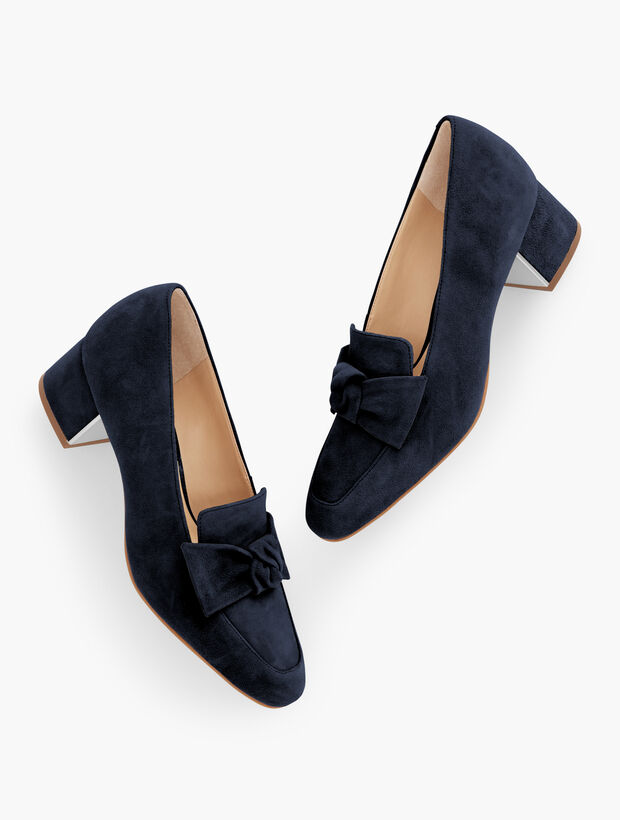 Jane Bow Suede Block Heel Pump