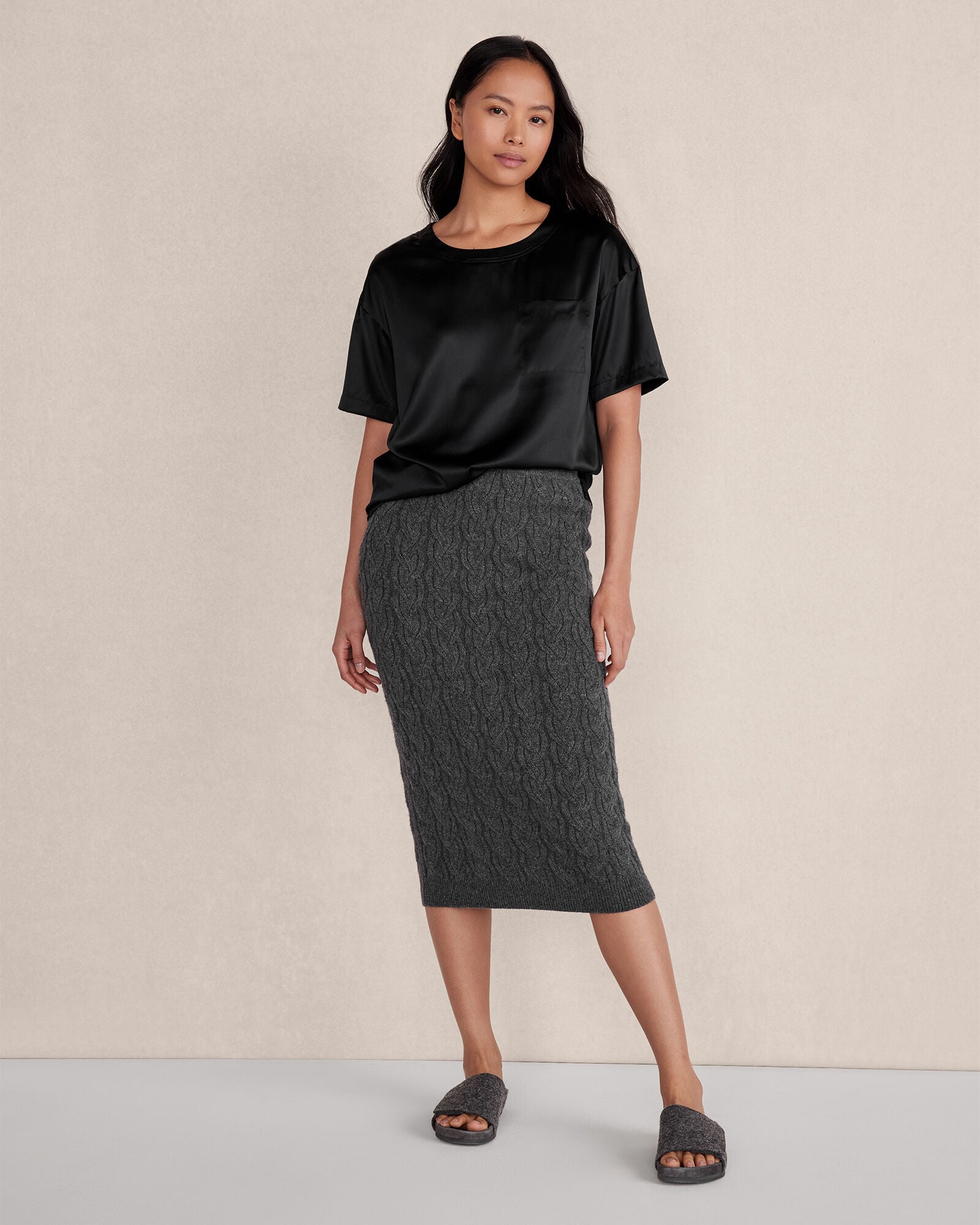 Organic Cotton Blend Cable Knit Midi Skirt