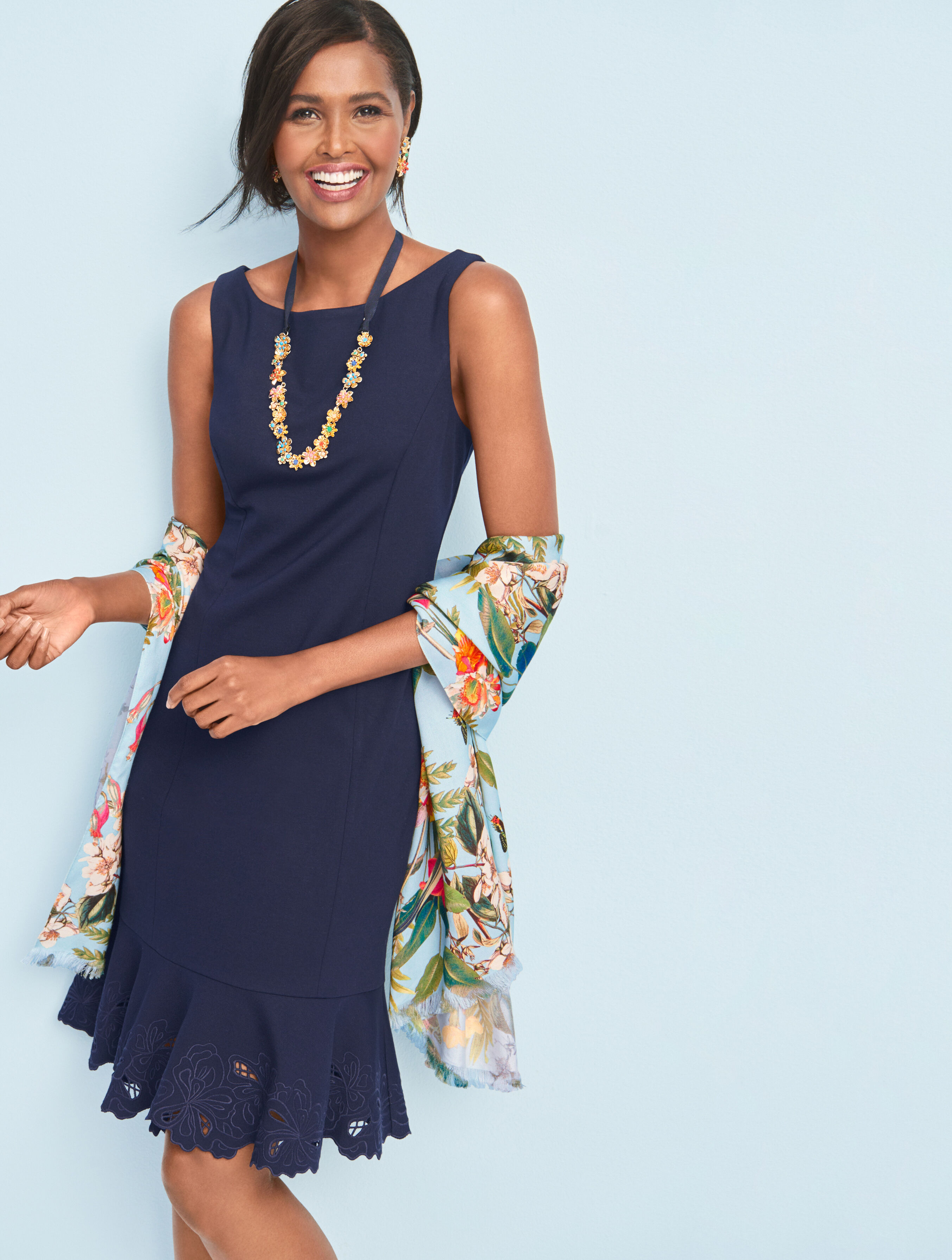 Embroidered Flounce Sheath Dress | Talbots
