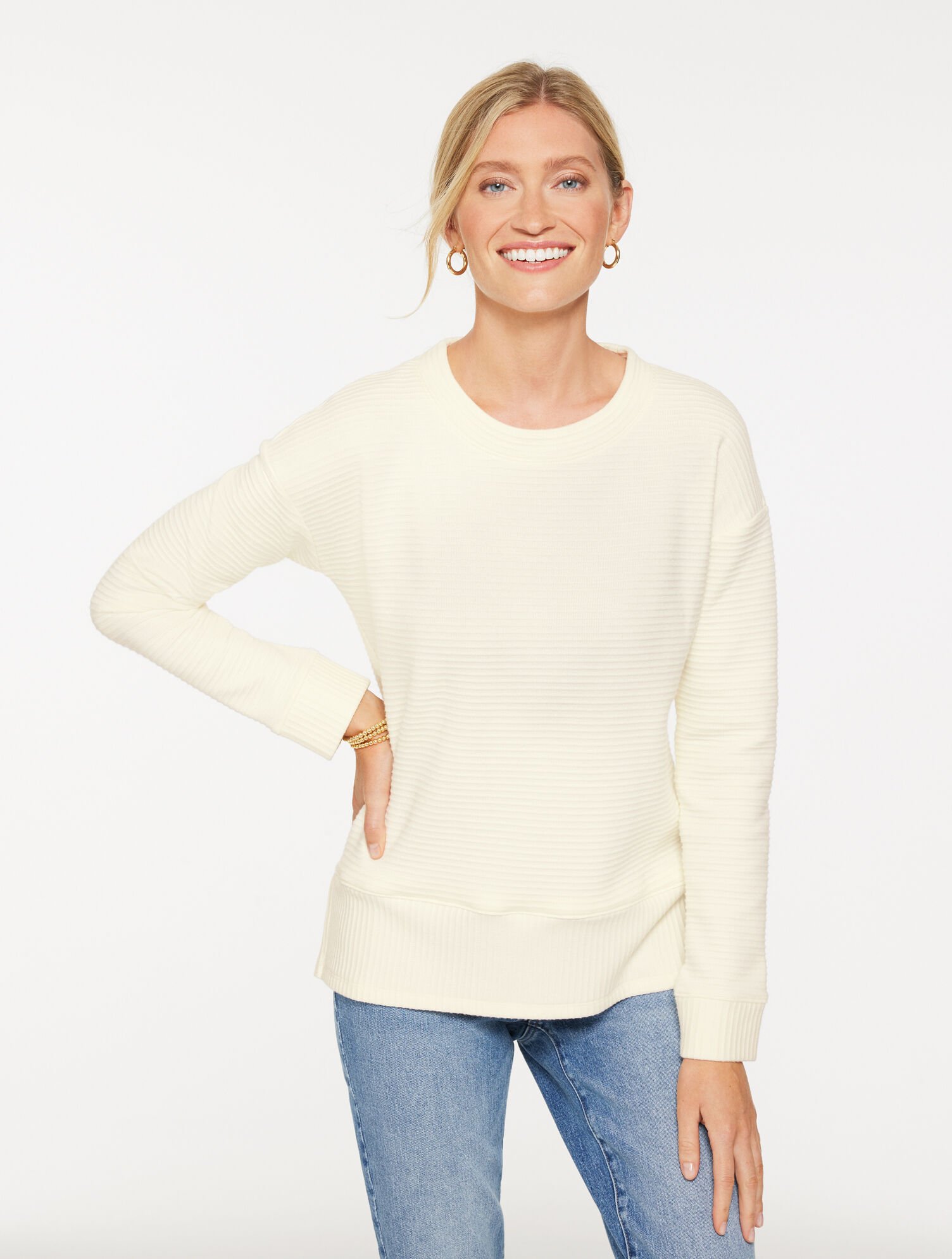 Ottoman Knit Crewneck Tunic Sweatshirt