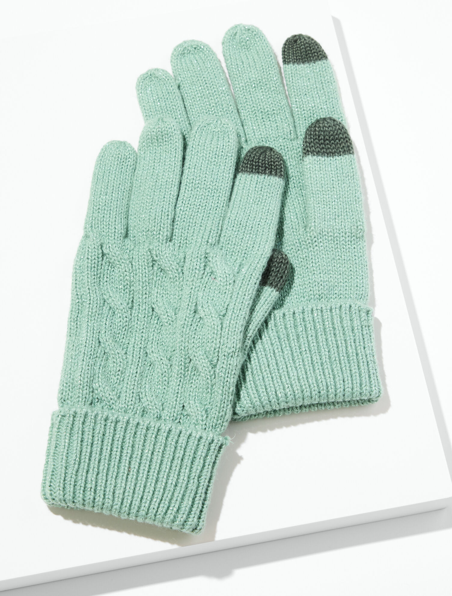 Metallic Soft Cable Knit Gloves