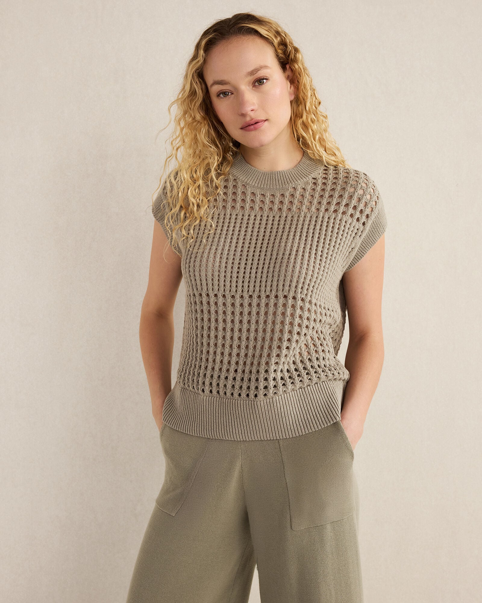 Organic Cotton Open Stitch Short Sleeve Sweater
