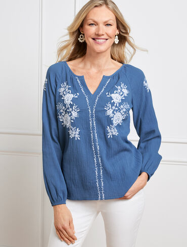 Crinkle Gauze Embroidered Popover