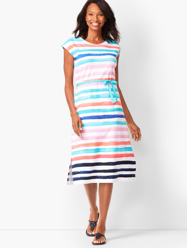Painterly-Stripe Midi Dress