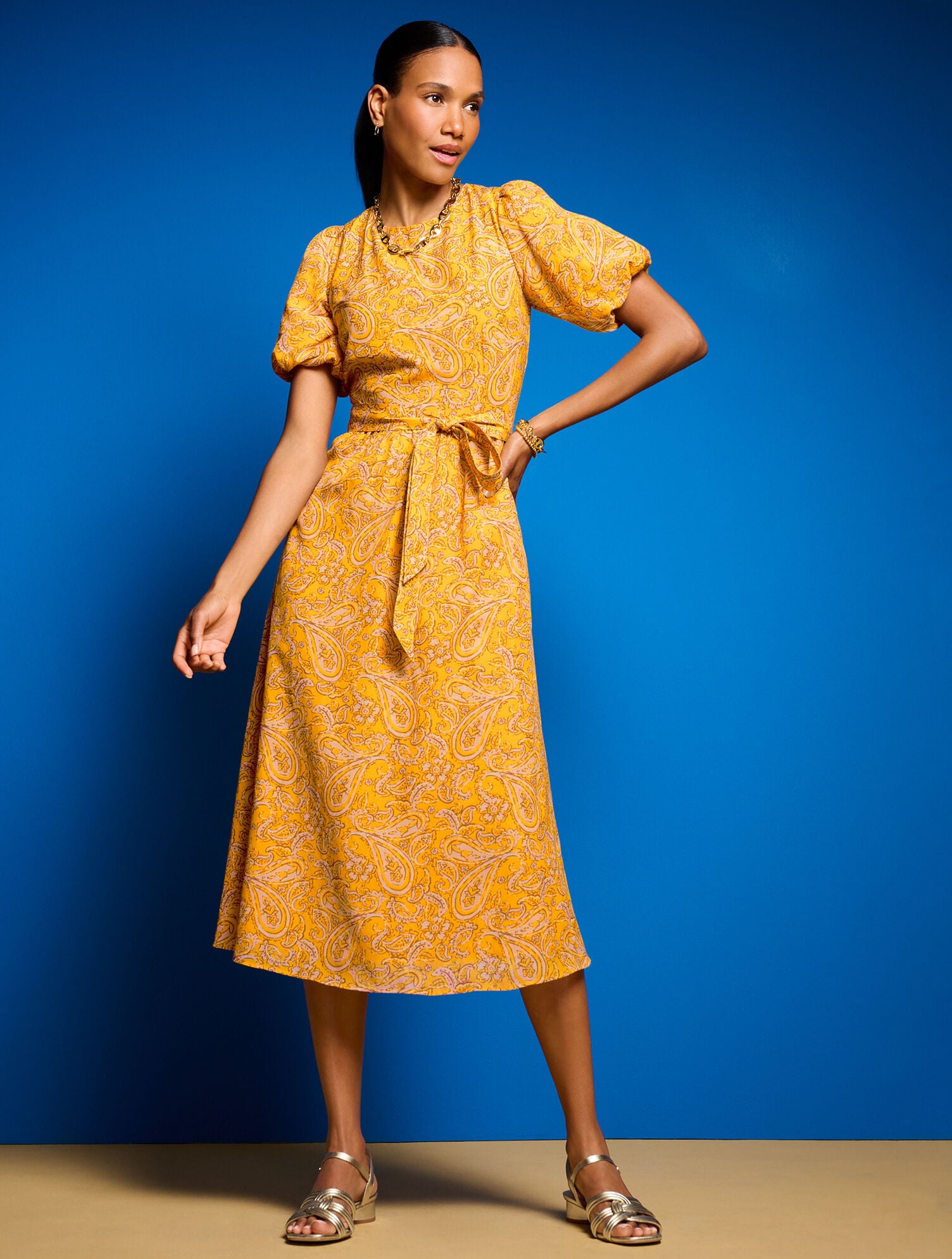 knee length dresses for ladies Clo Puff Sleeve Midi Dress main image 0