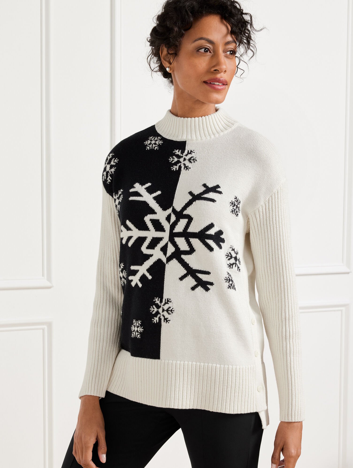 Button Detail Thermolite® Sweater Geo Snowflake Talbots