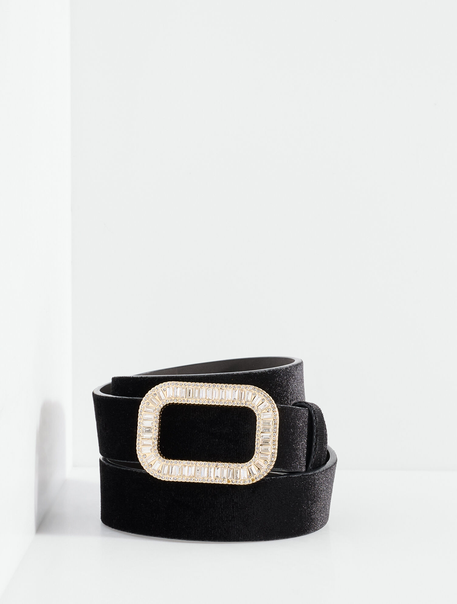Rhinestone Buckle Velvet Belt