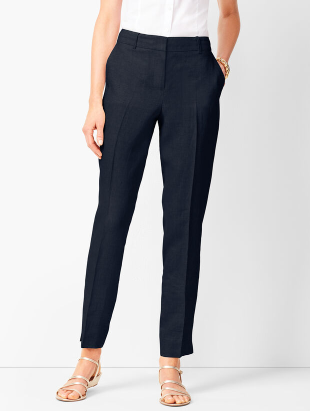 Linen Slim Ankle Pants - Solid