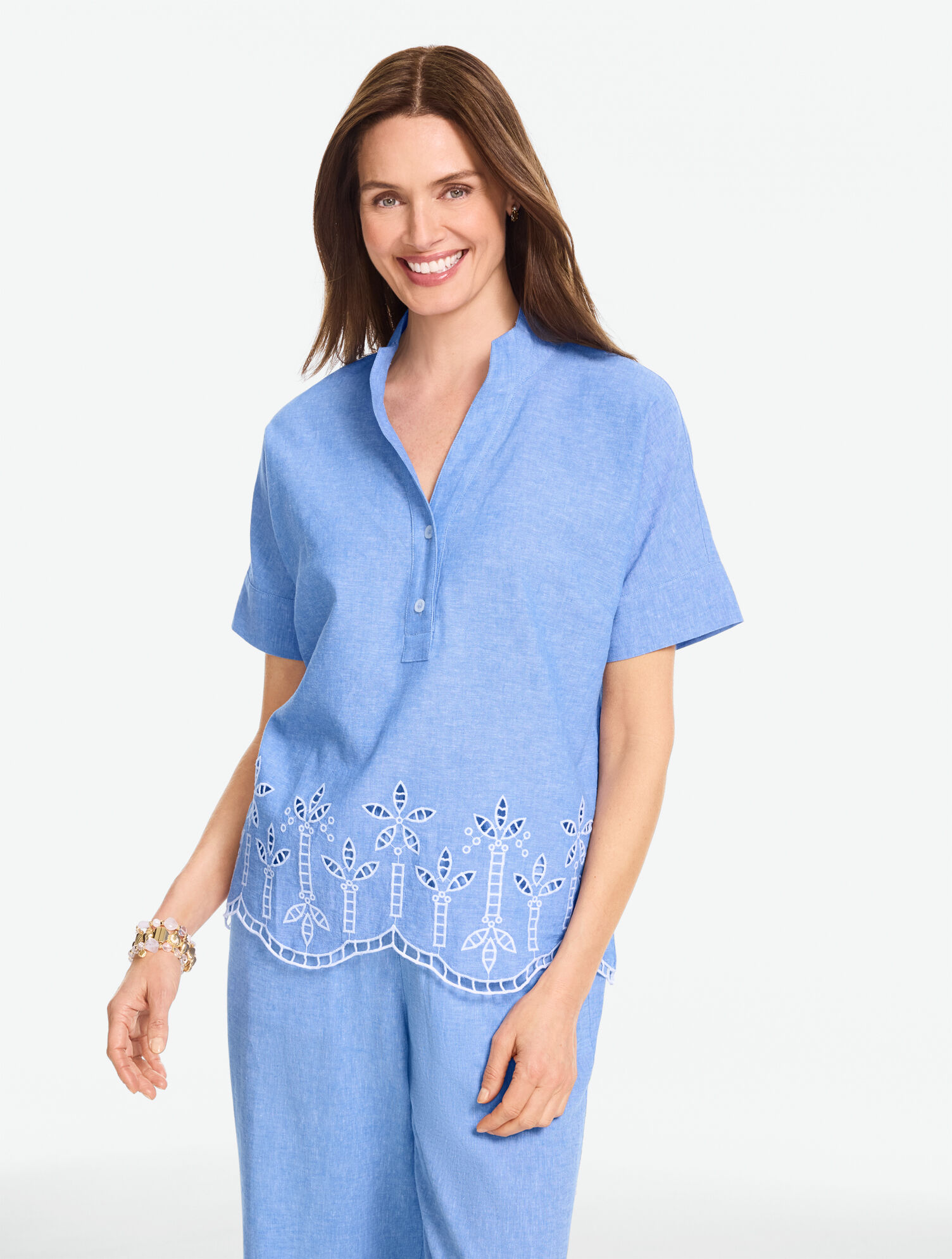 Embroidered Linen Top