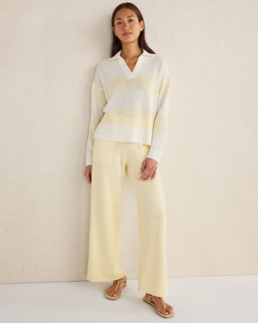 Organic Cotton Linen Stripe Johnny Collar Sweater