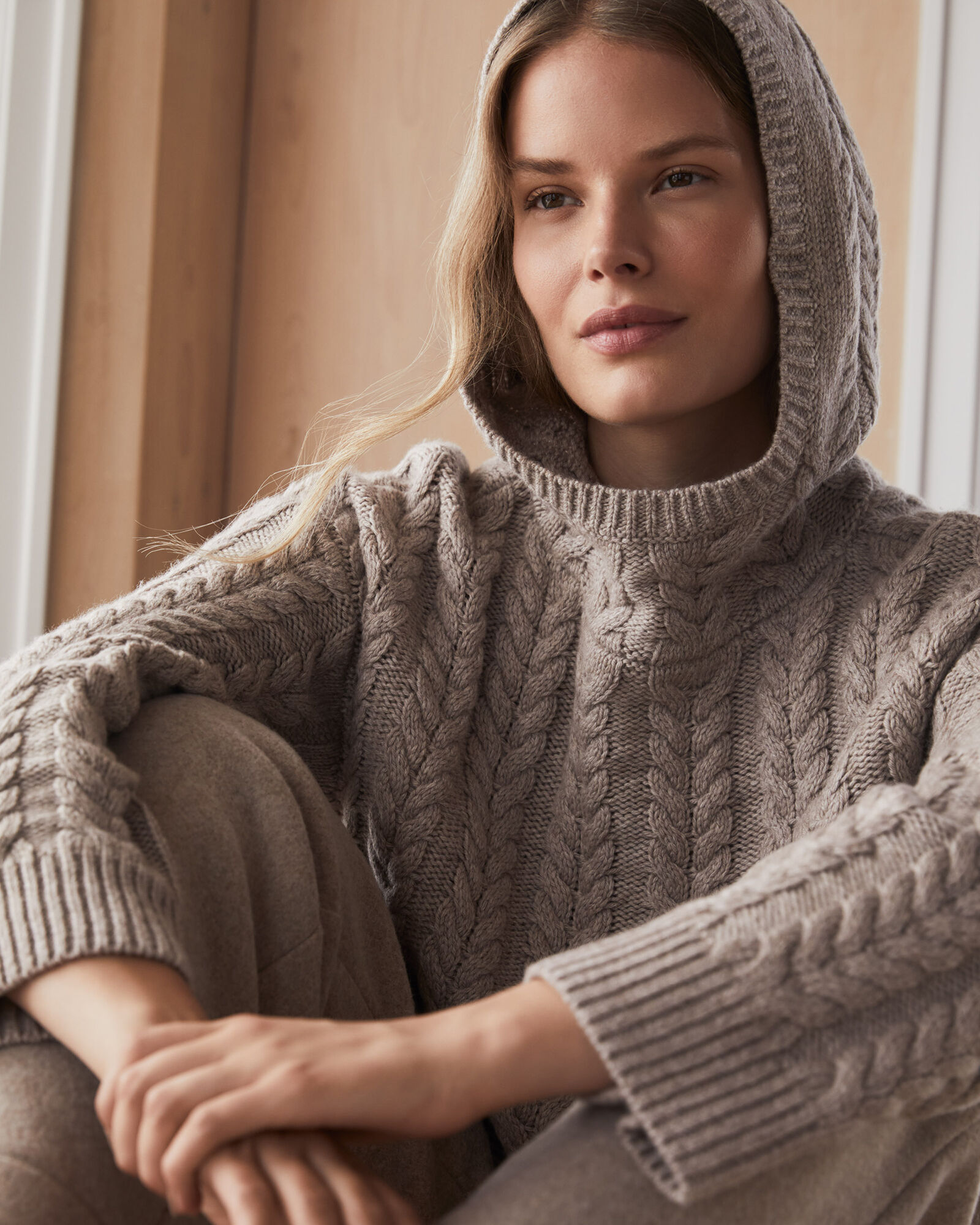 Merino Cashmere Cable Knit Hoodie