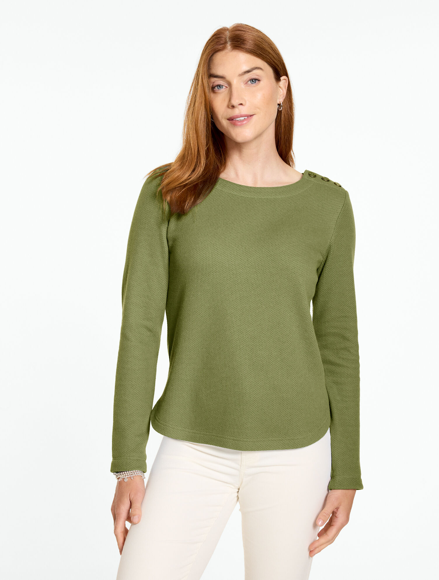 Button Shoulder Crewneck Pullover