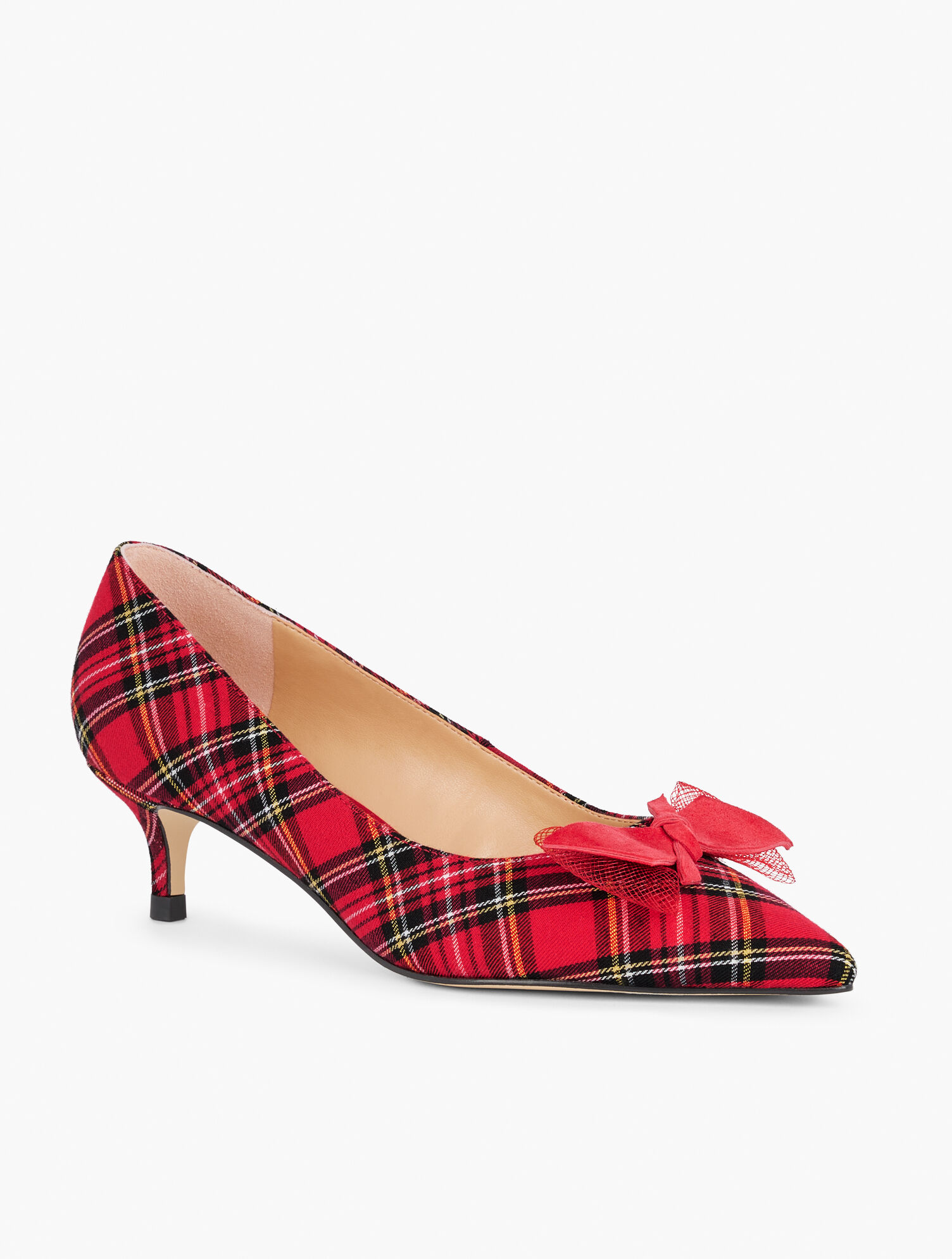 Sylvie Bow Kitten Heel Pumps - Tartan Plaid
