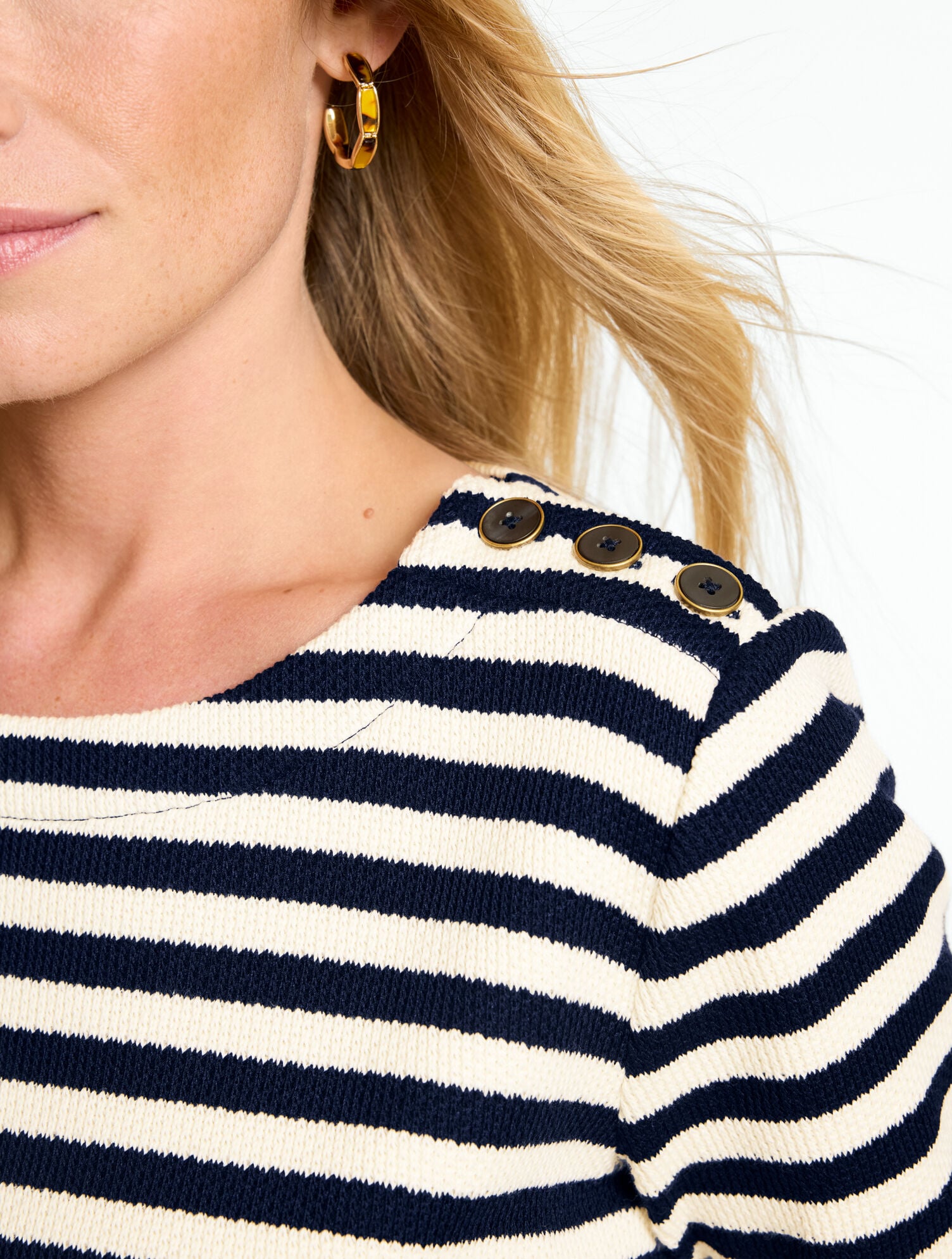 Button Shoulder Crewneck Pullover - Stripe - thumbnail 3