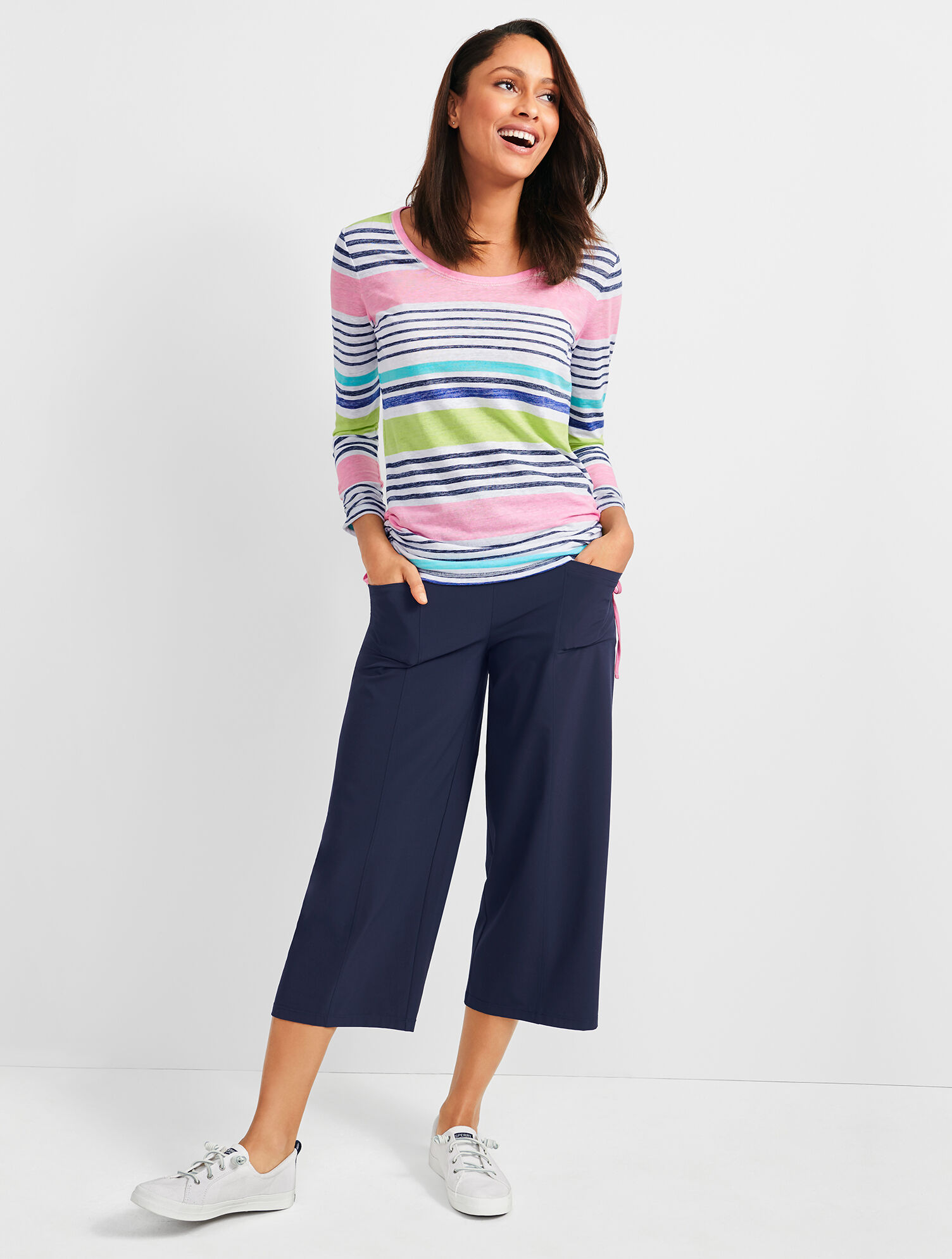 パンツ Yarmo] Buggy Culottes Pants Lightweight Stretch Woven Culotte Pants | Talbots