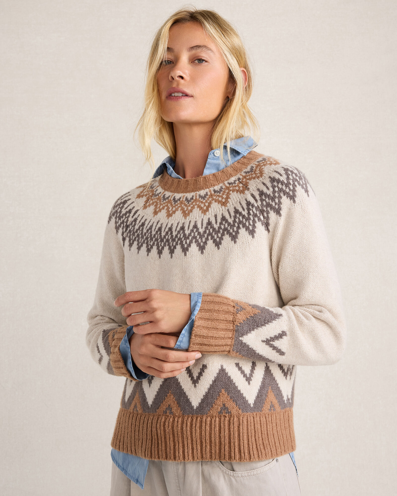 Cotton Blend Fair Isle Sweater