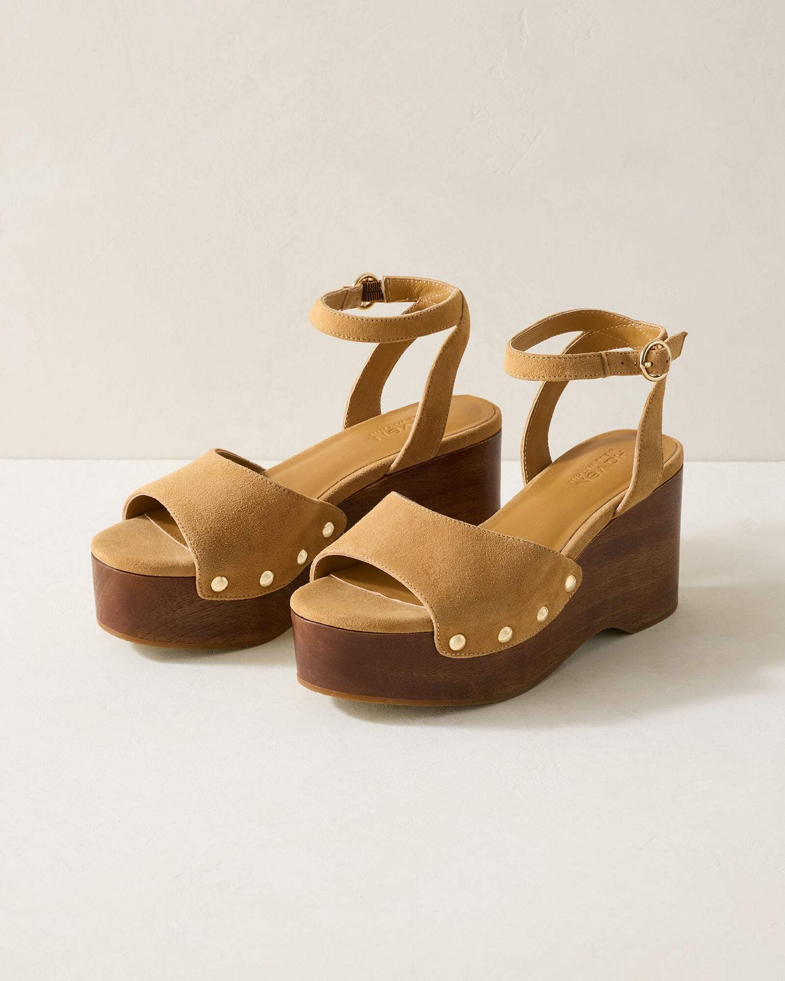 Suede and Wood Platform Sandals