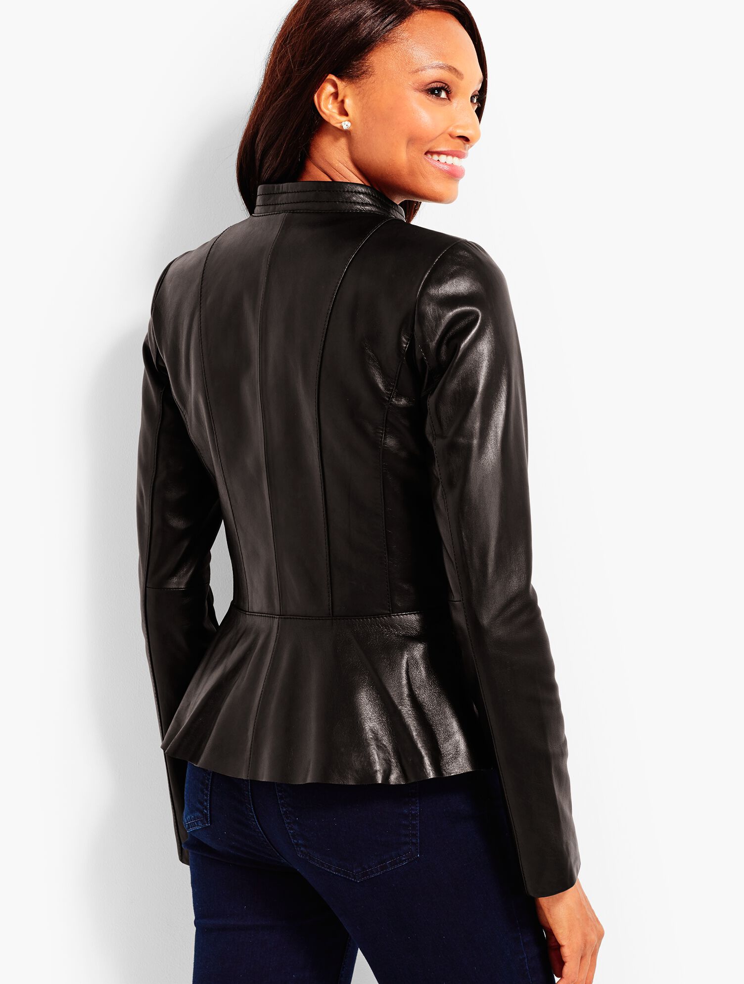 Leather Peplum Zip Jacket