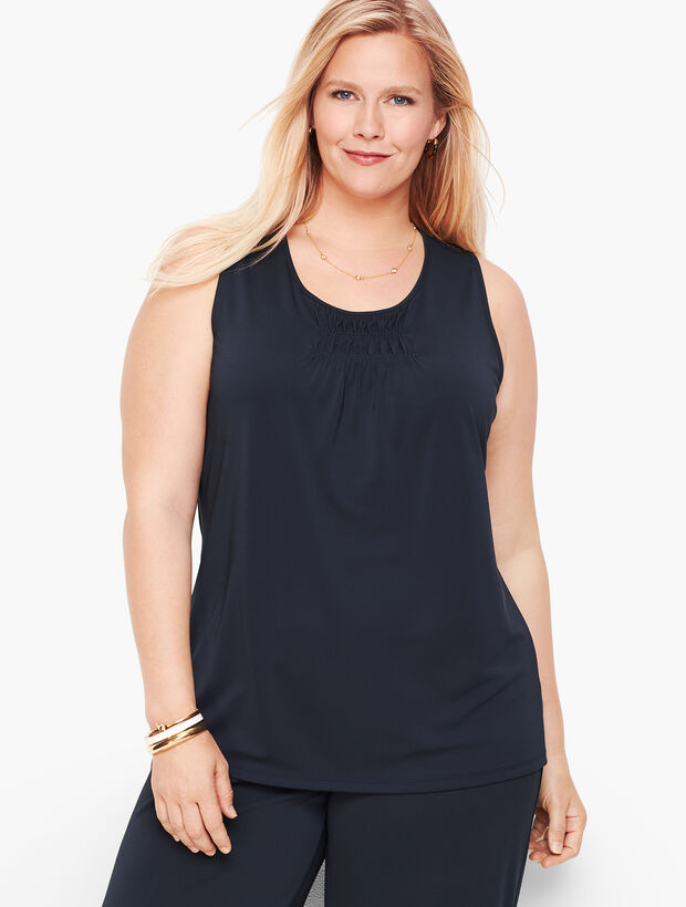 Knit Jersey Ruched Neck Tank