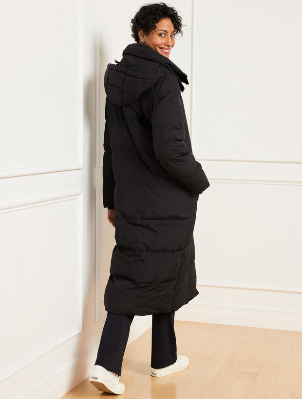Fleece-Lined Hooded Quilted Long Puffer Coat