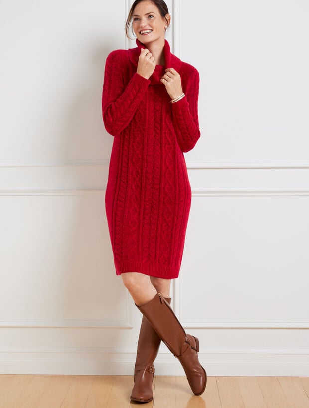 Cable Knit Cowlneck Sweater Dress