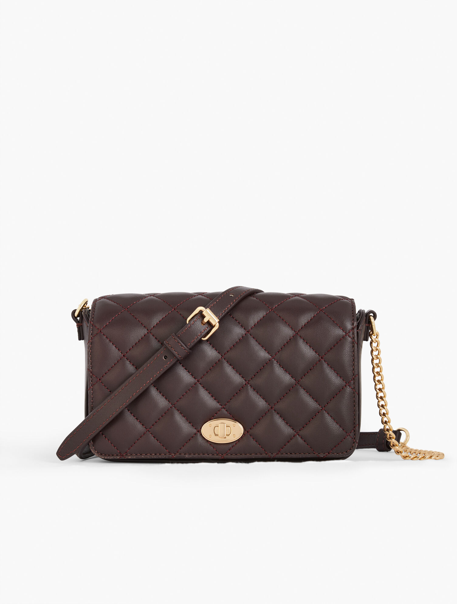 Chain Strap Crossbody Bag - Quilted Leather - Dark Brown - 001 Talbots