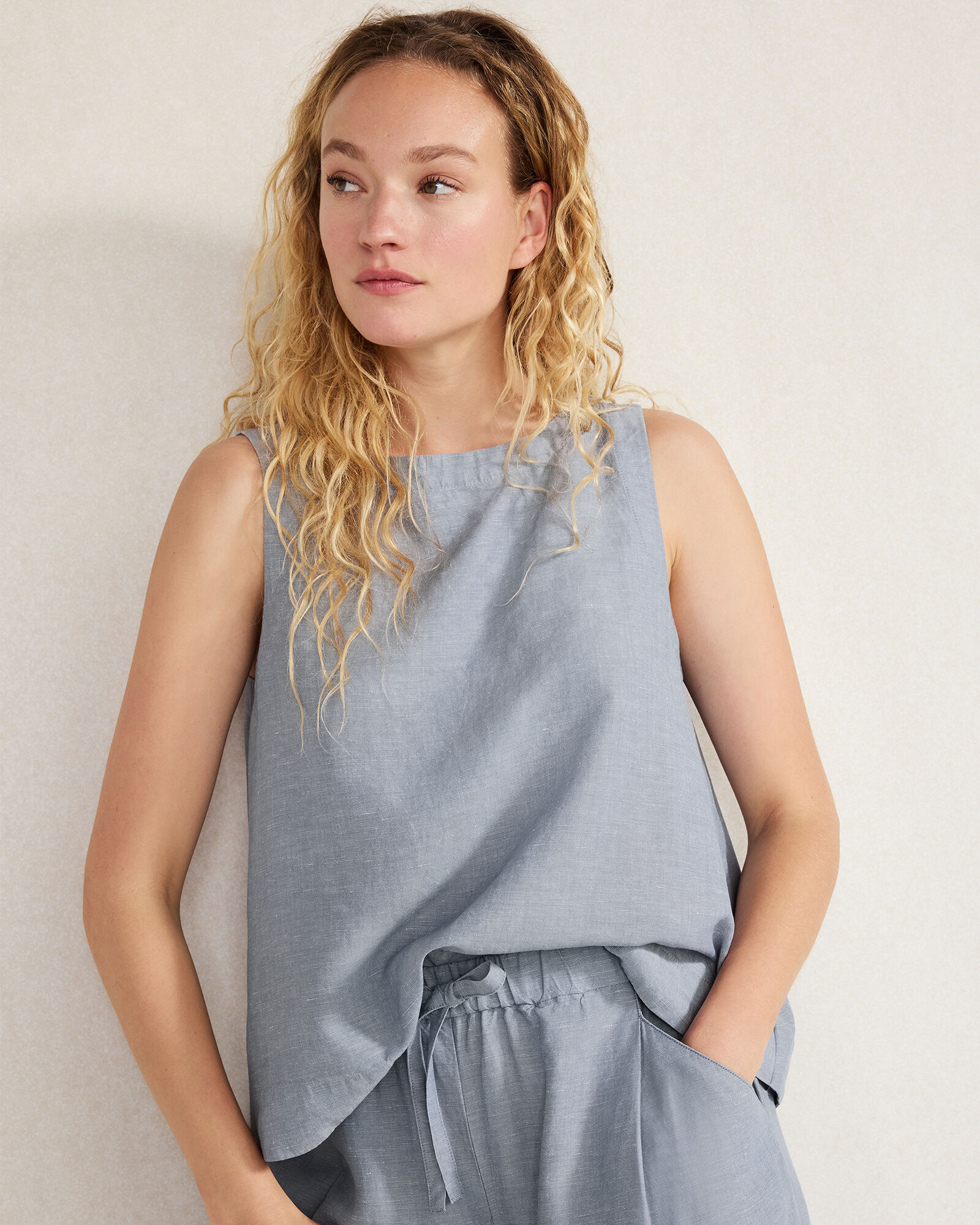 Linen Blend Bateau Neck Top - image 2