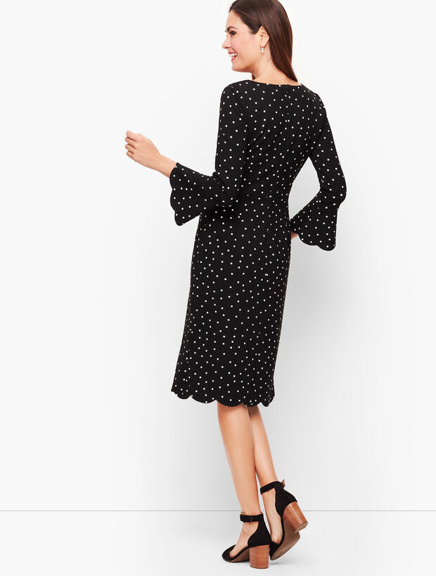 Dot Scallop Sleeve A-Line Dress