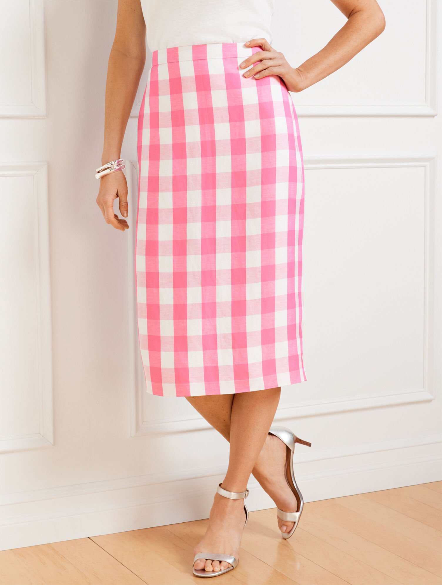 Gingham Print Pink Gingham Midi Skirt Pencil Midi Skirt Gingham