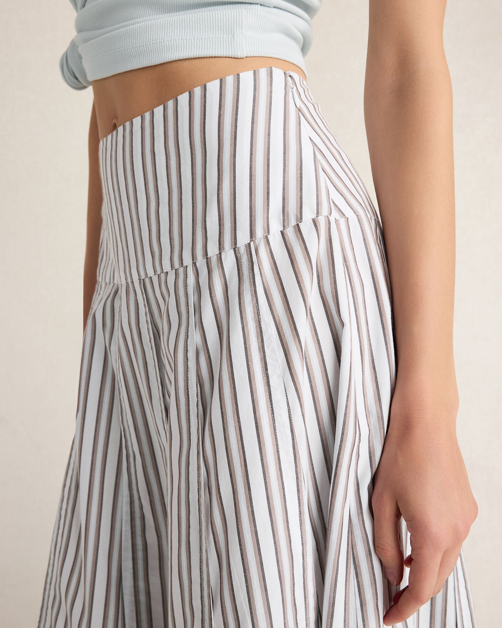 Organic Cotton Poplin Stripe Drop Waist Skirt