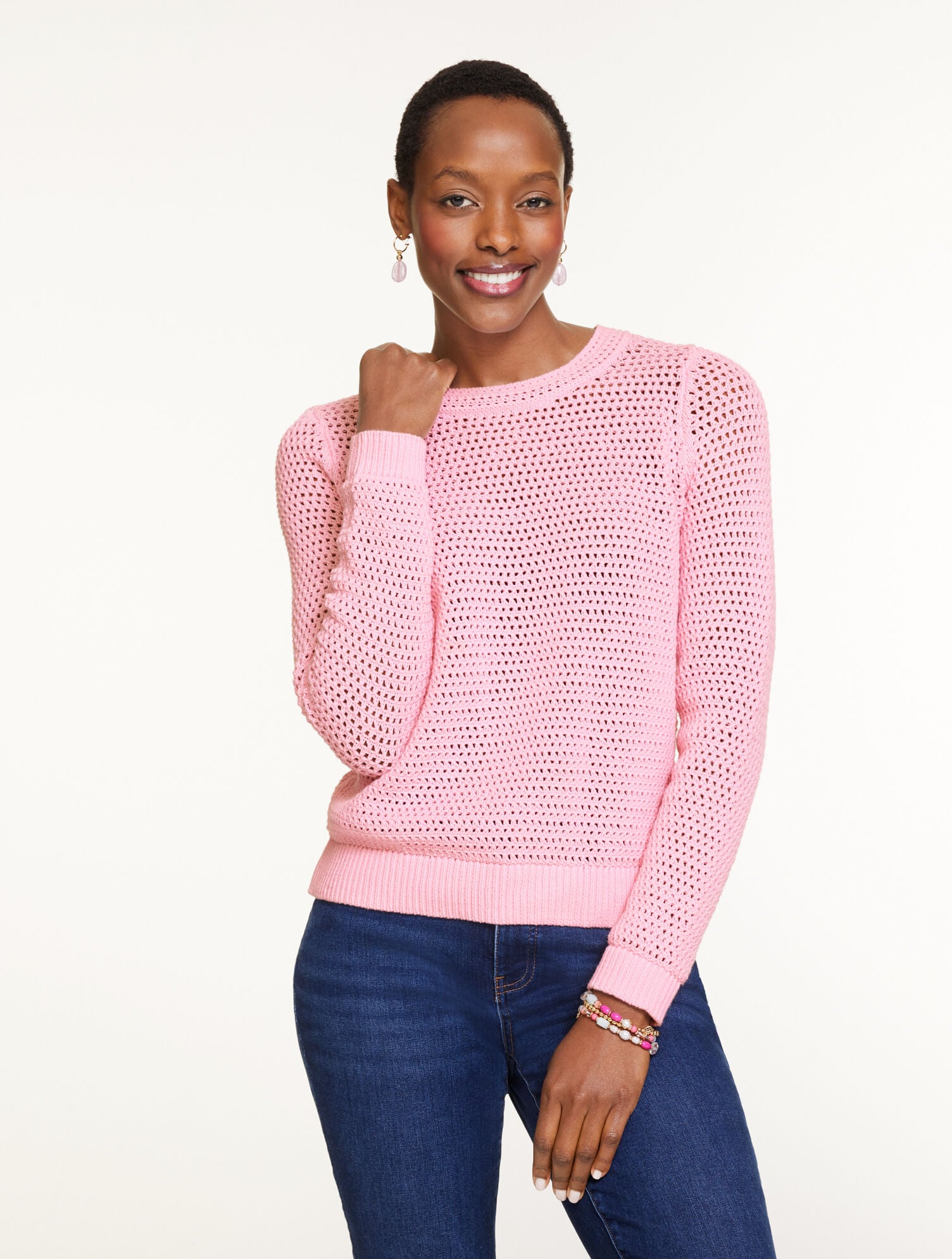 Open Stitch Crewneck Sweater