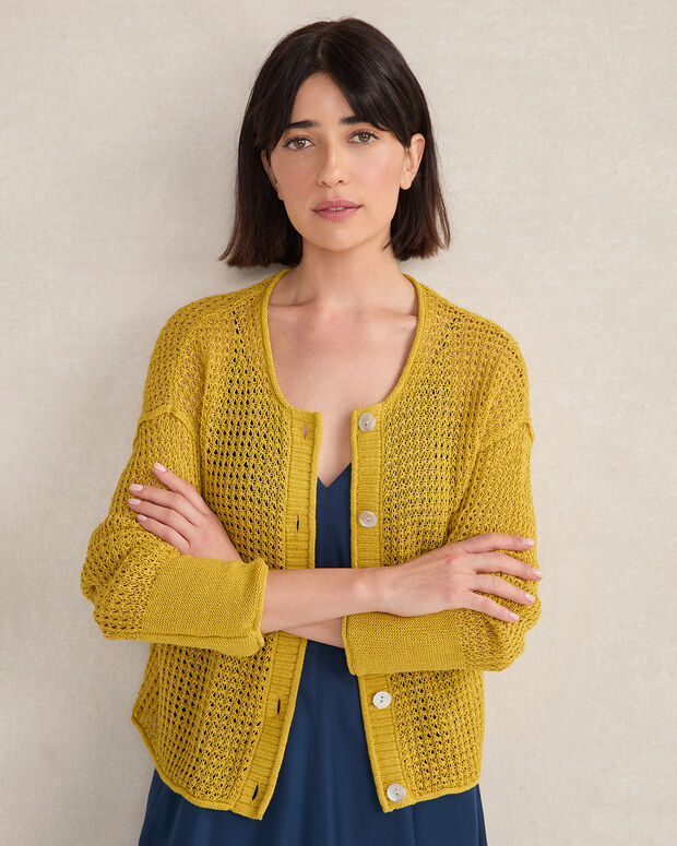 Organic Cotton Linen Open Stitch Cardigan