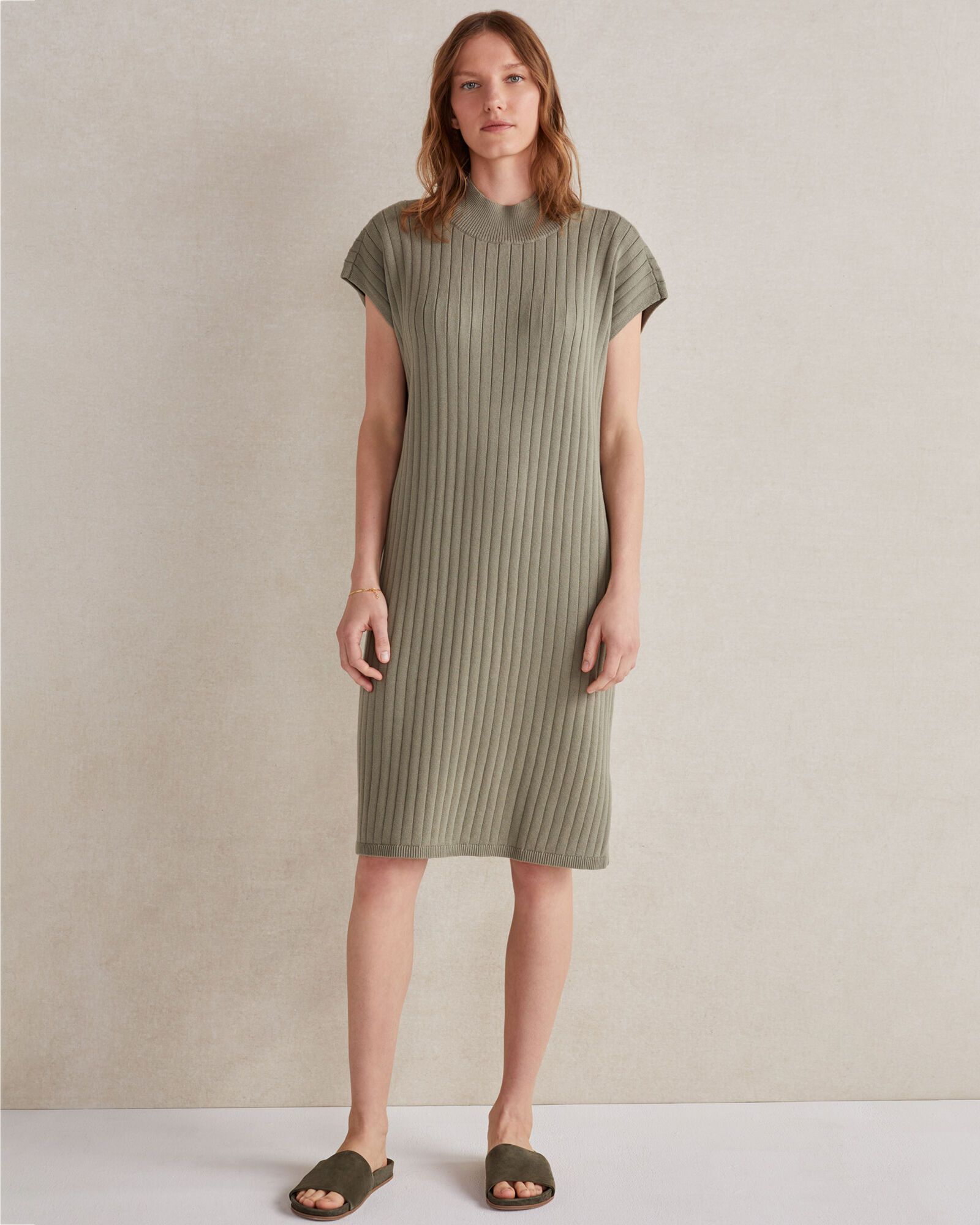 ribbed dress meaning SAME | Cuffed Ribbed Knit Dress | Cream