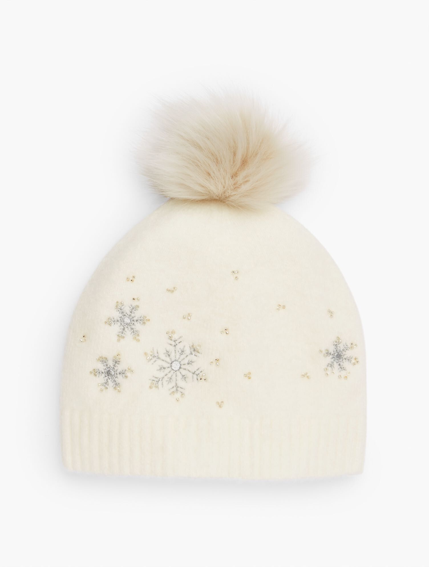 Embellished Snowflake Pom Pom Hat