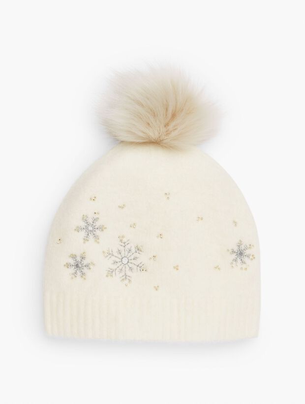 Embellished Snowflake Pom Pom Hat