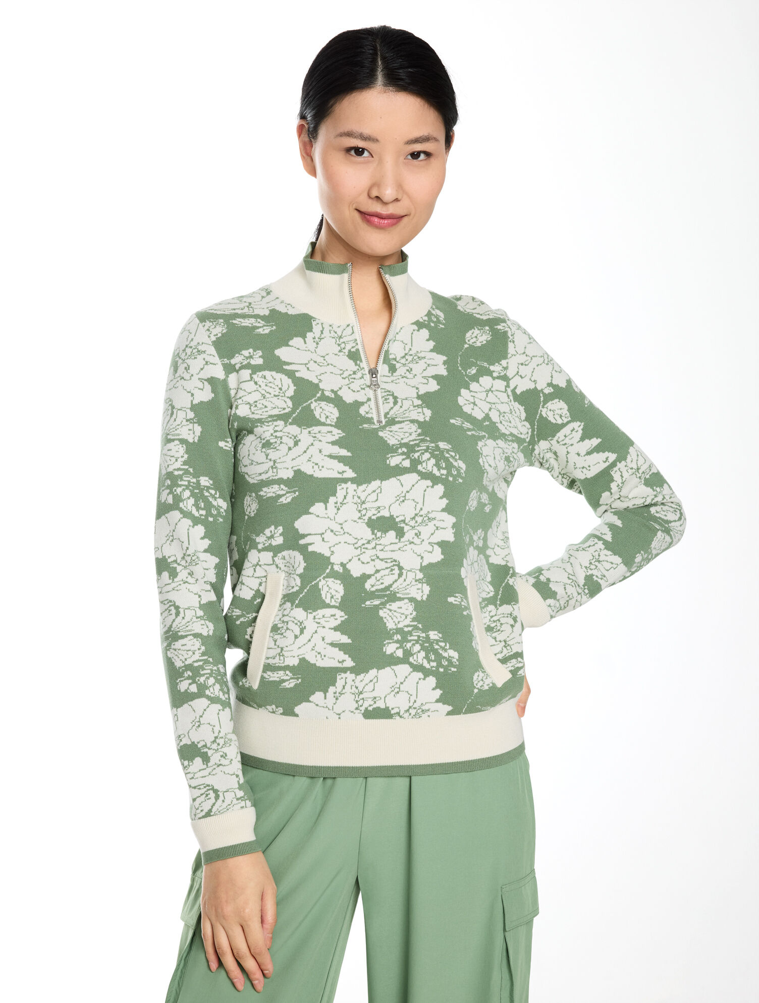 Jacquard Half-Zip Sweater - Floral