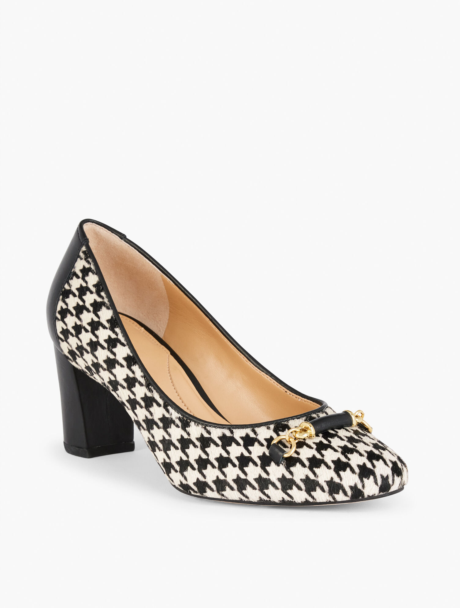 Ellery Bit Block Heel Pumps - Calf Hair Houndstooth