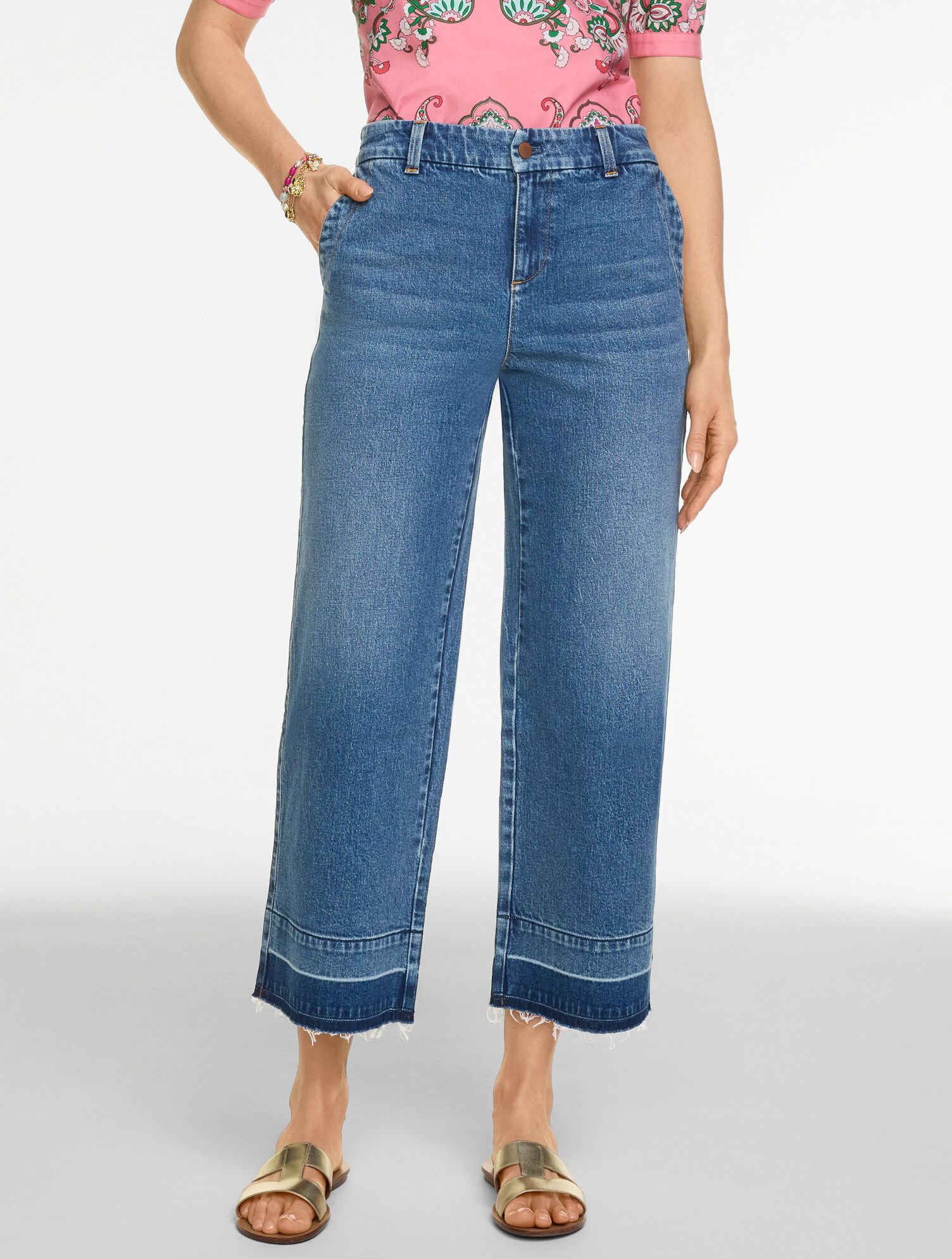 Wide Crop Drop Hem Jeans - Tillary Wash