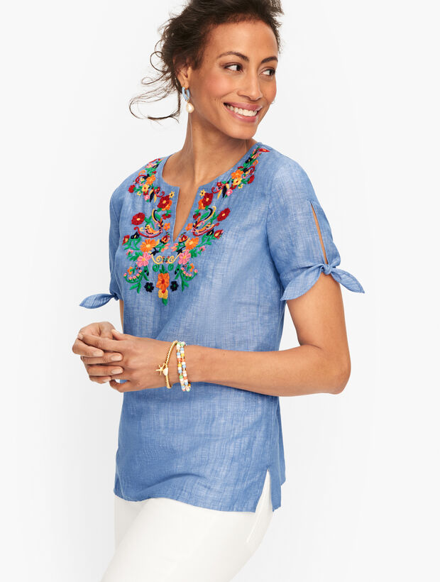 Embroidered Linen Popover Talbots