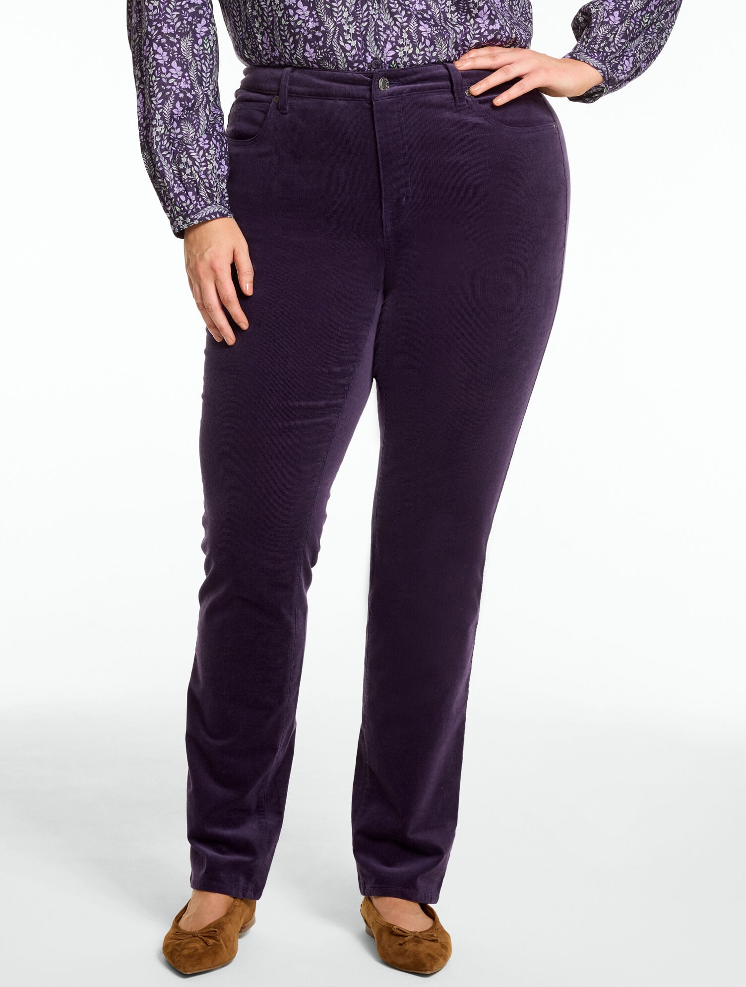 Stretch Corduroy Straight Leg Pants - Curvy Fit