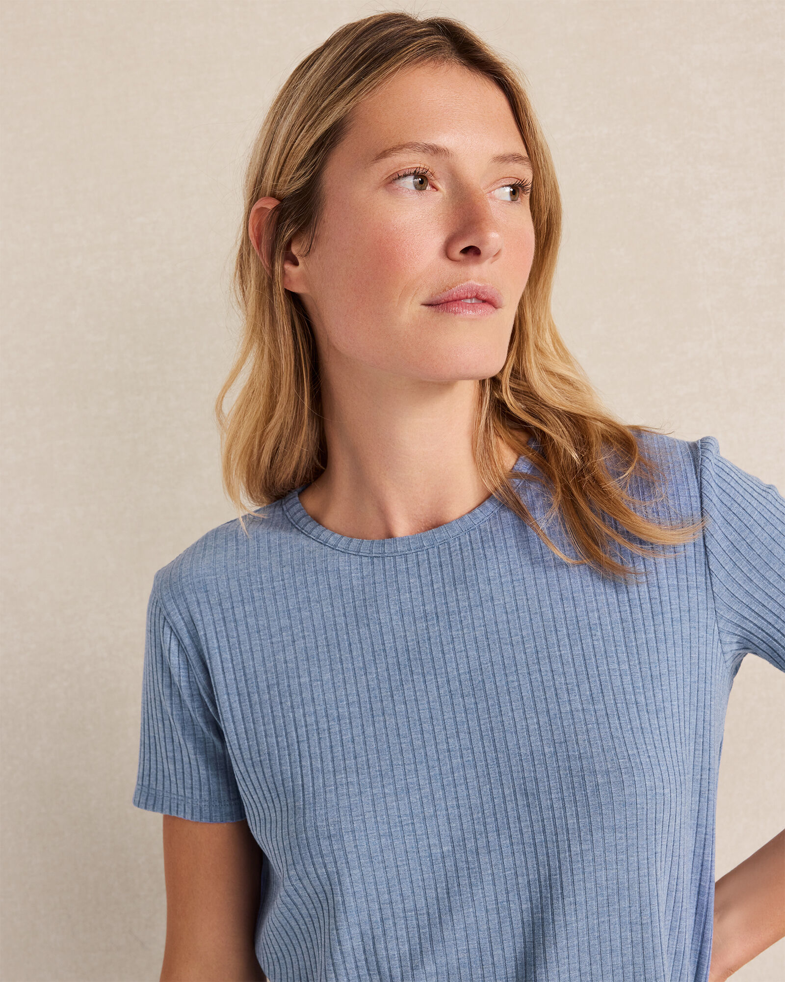 Drapey Rib Knit Short Sleeve Crewneck
